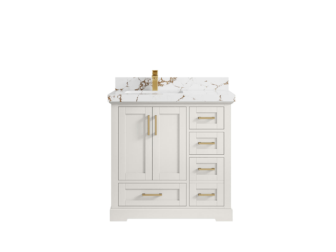 Boston 36 in. W x 22 in. D Single Sink Bathroom Vanity in Alabaster with 2 in Viola Brown Quartz Countertop