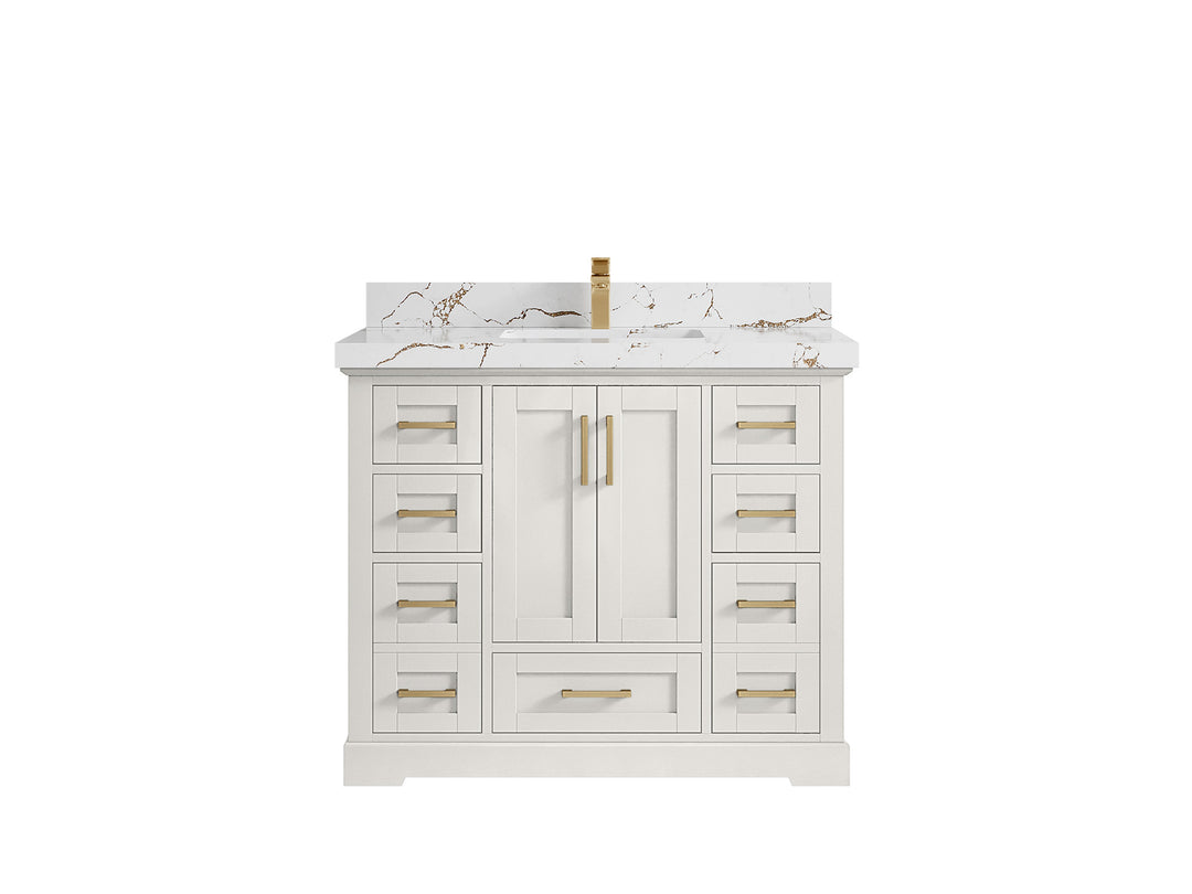 Boston 42 in. W x 22 in. D Single Sink Bathroom Vanity in Alabaster with 2 in Viola Brown Quartz Countertop