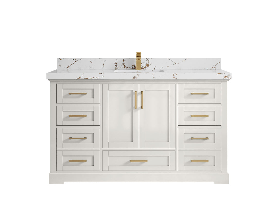 Boston 60 in. W x 22 in. D Single Sink Bathroom Vanity in Alabaster with 2 in Viola Brown Quartz Countertop