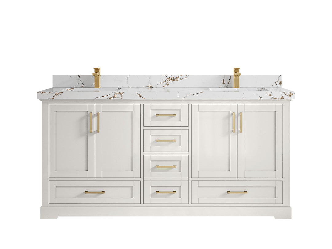 Boston 72 in. W x 22 in. D Double Sink Bathroom Vanity in Alabaster with 2 in Viola Brown Quartz Countertop