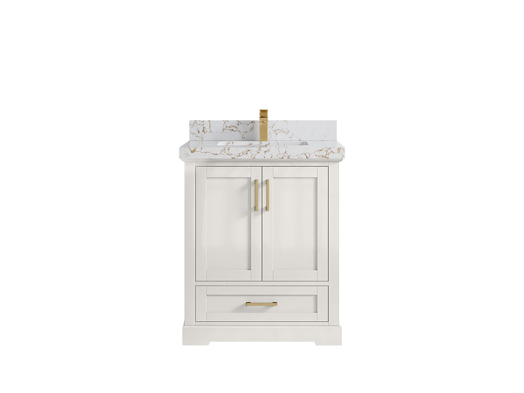 Boston 30 in. W x 22 in. D Single Sink Bathroom Vanity in Alabaster with 2 in Viola Gold Quartz Countertop