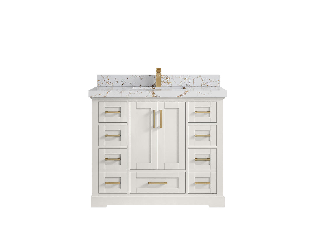 Boston 42 in. W x 22 in. D Single Sink Bathroom Vanity in Alabaster with 2 in Viola Gold Quartz Countertop