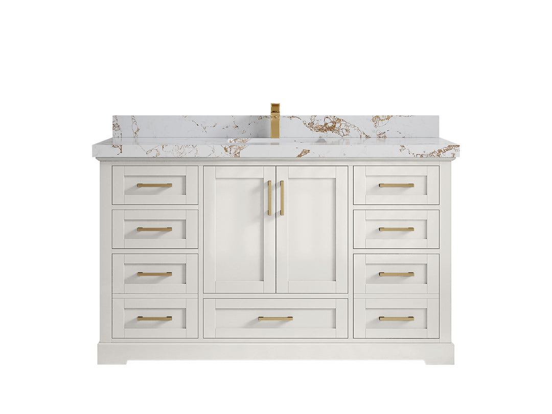 Boston 60 in. W x 22 in. D Single Sink Bathroom Vanity in Alabaster with 2 in Viola Gold Quartz Countertop