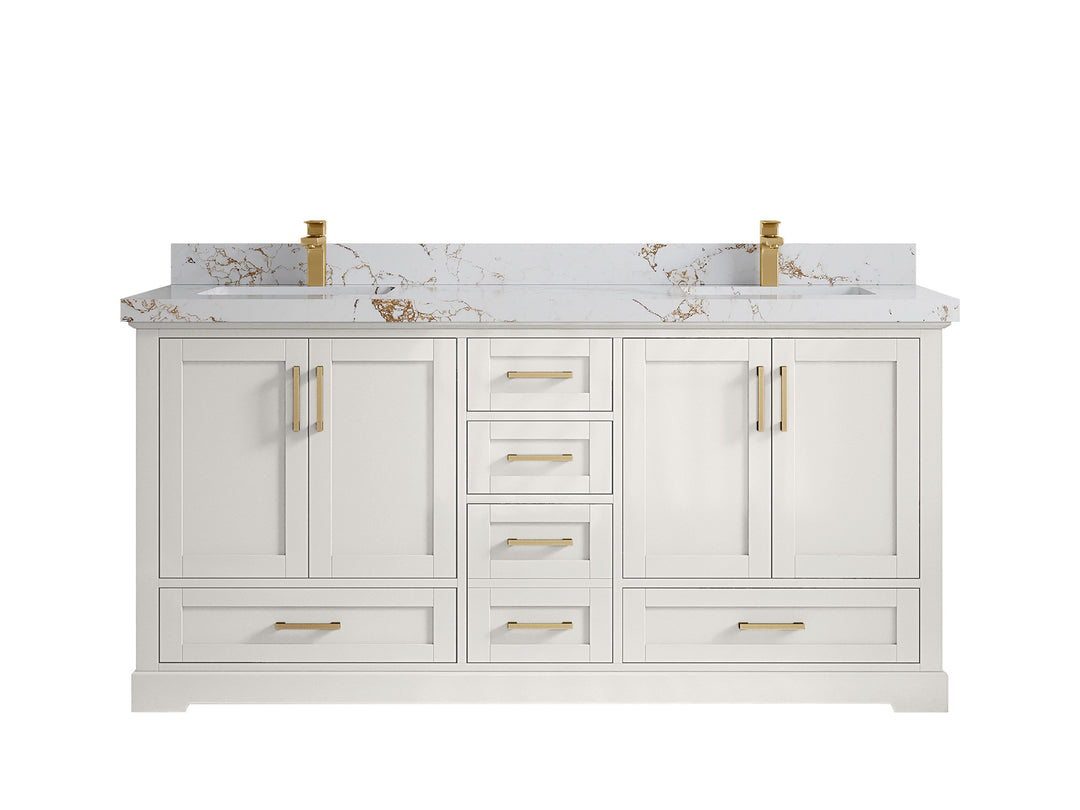 Boston 72 in. W x 22 in. D Double Sink Bathroom Vanity in Alabaster with 2 in Viola Gold Quartz Countertop