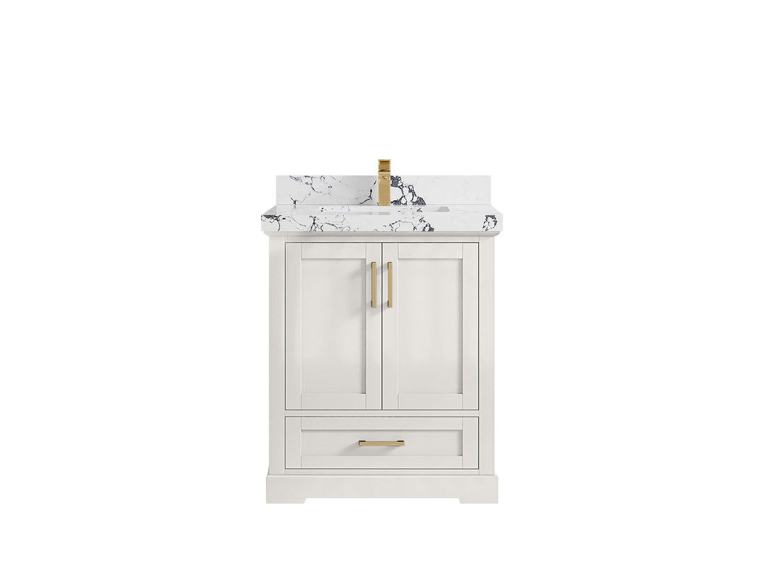 Boston 30 in. W x 22 in. D Single Sink Bathroom Vanity in Alabaster with 2 in Viola Night Quartz Countertop