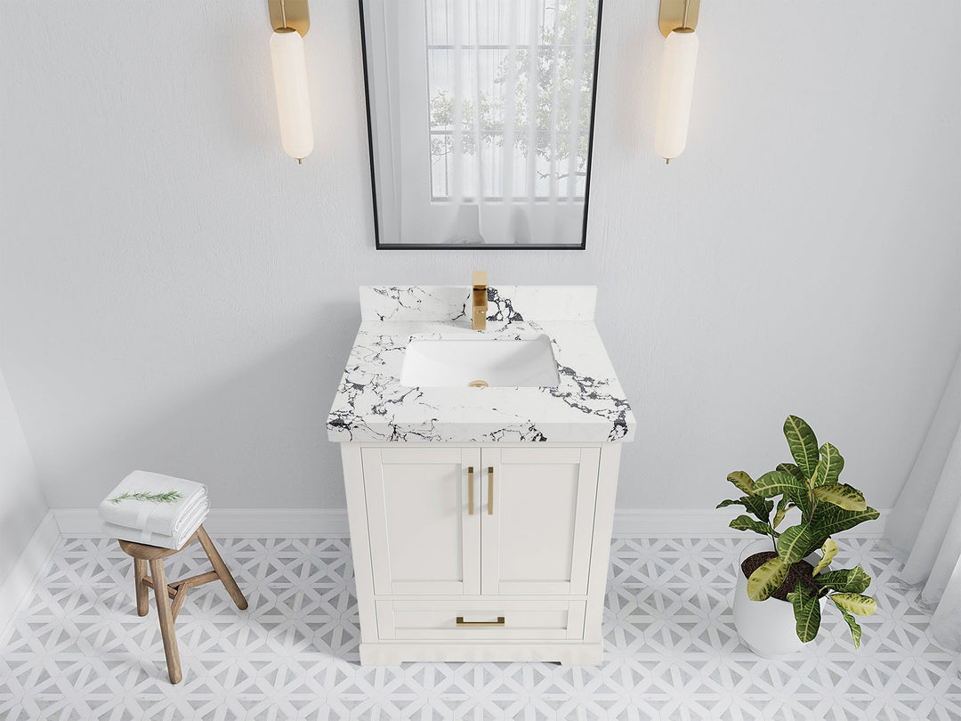 Boston 30 in. W x 22 in. D Single Sink Bathroom Vanity in Alabaster with 2 in Viola Night Quartz Countertop - Top View