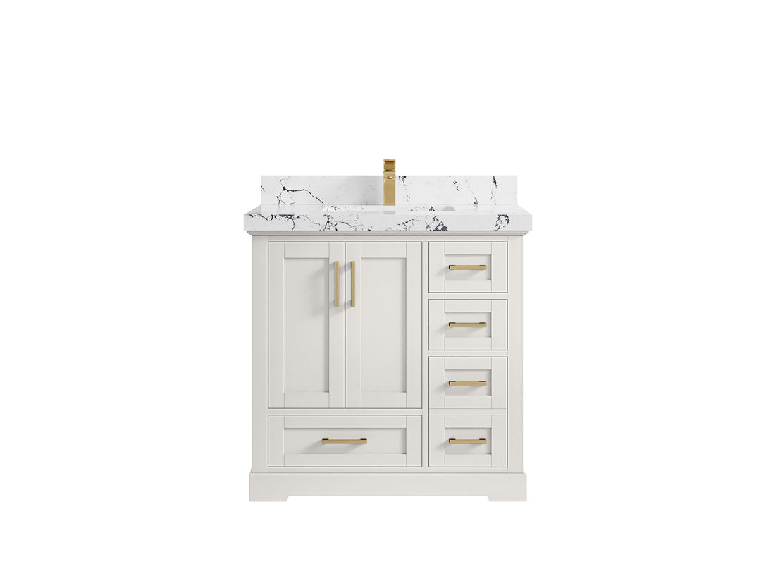 Boston 36 in. W x 22 in. D Single Sink Bathroom Vanity in Alabaster with 2 in Viola Night Quartz Countertop