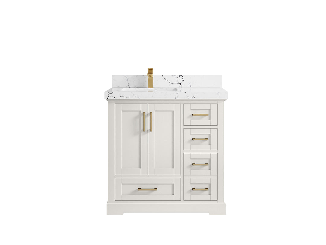 Boston 36 in. W x 22 in. D Single Sink Bathroom Vanity in Alabaster with 2 in Viola Night Quartz Countertop