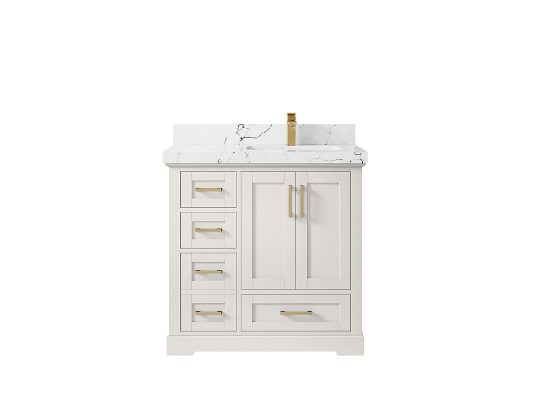 Boston 36 in. W x 22 in. D Single Sink Bathroom Vanity in Alabaster with 2 in Viola Night Quartz Countertop