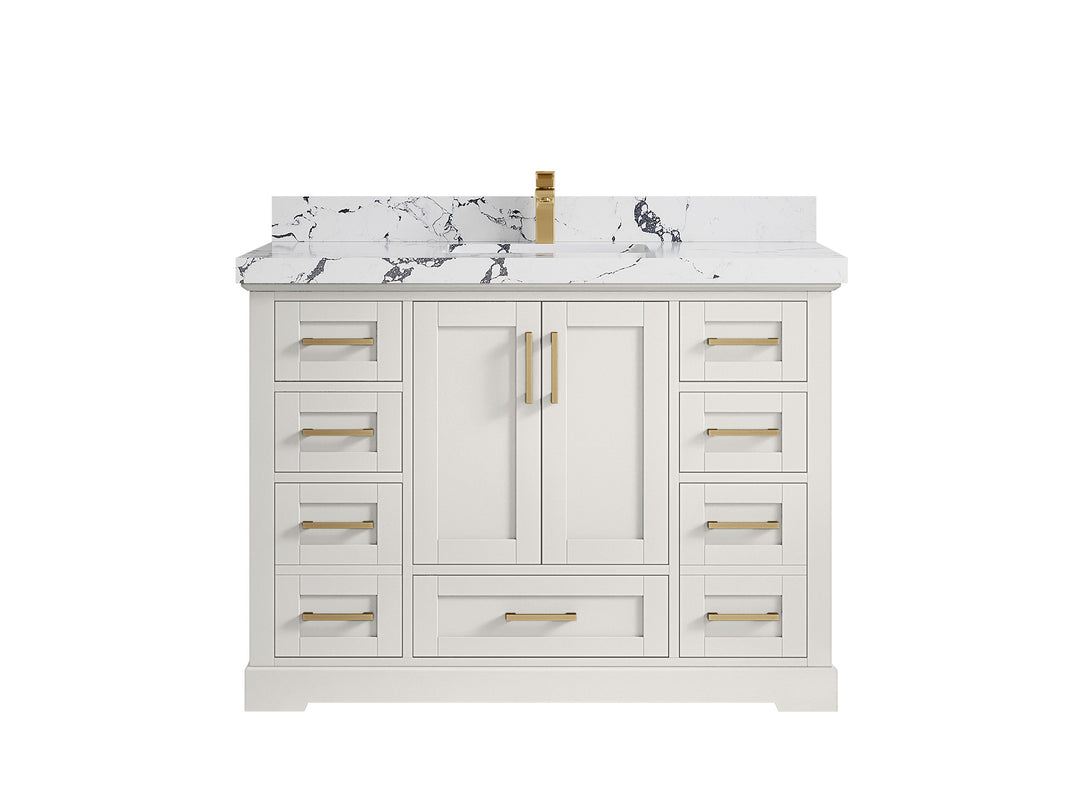 Boston 48 in. W x 22 in. D Single Sink Bathroom Vanity in Alabaster with 2 in Viola Night Quartz Countertop