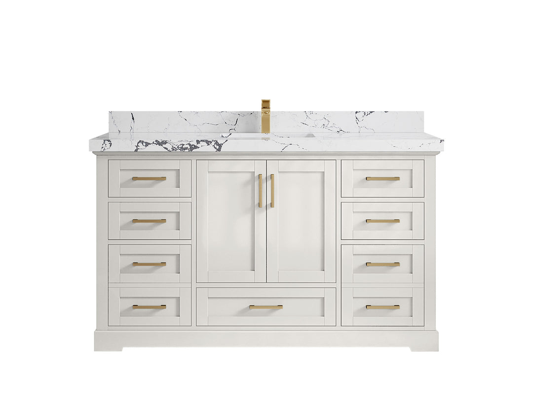 Boston 60 in. W x 22 in. D Single Sink Bathroom Vanity in Alabaster with 2 in Viola Night Quartz Countertop