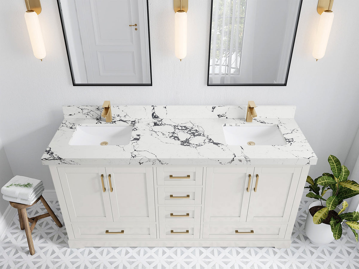 Boston 72 in. W x 22 in. D Double Sink Bathroom Vanity in Alabaster with 2 in Viola Night Quartz Countertop - Top View