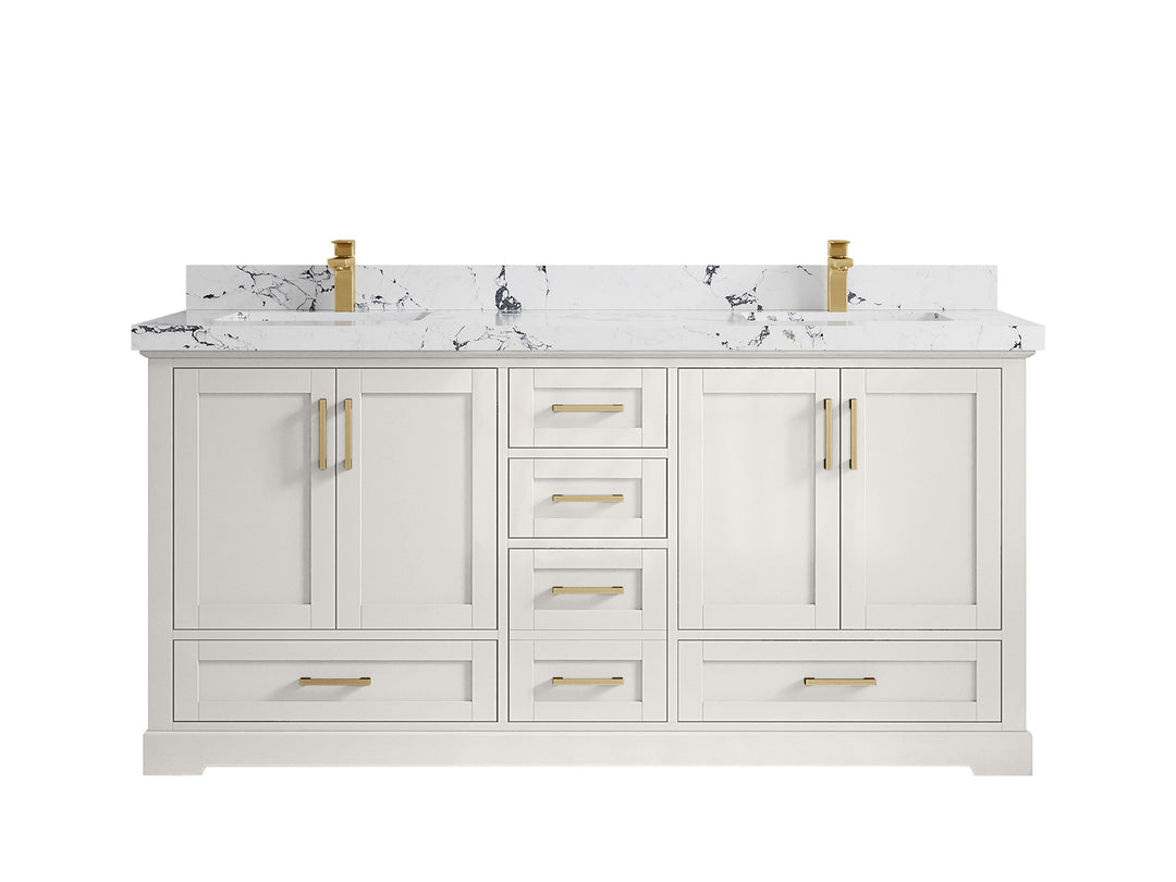 Boston 72 in. W x 22 in. D Double Sink Bathroom Vanity in Alabaster with 2 in Viola Night Quartz Countertop