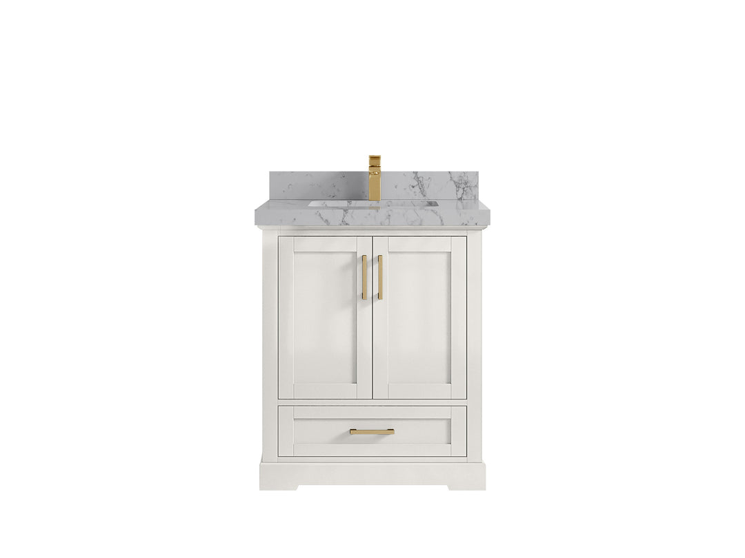 Boston 30 in. W x 22 in. D Single Sink Bathroom Vanity in Alabaster with 2 in Venatino Quartz Countertop