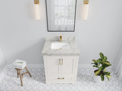 Boston 30 in. W x 22 in. D Single Sink Bathroom Vanity in Alabaster with 2 in Venatino Quartz Countertop - Top View