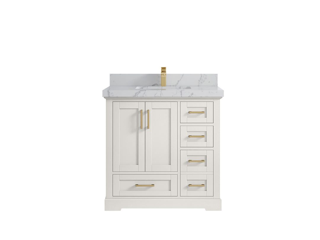 Boston 36 in. W x 22 in. D Single Sink Bathroom Vanity in Alabaster with 2 in Venatino Quartz Countertop