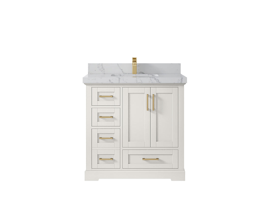 Boston 36 in. W x 22 in. D Single Sink Bathroom Vanity in Alabaster with 2 in Venatino Quartz Countertop
