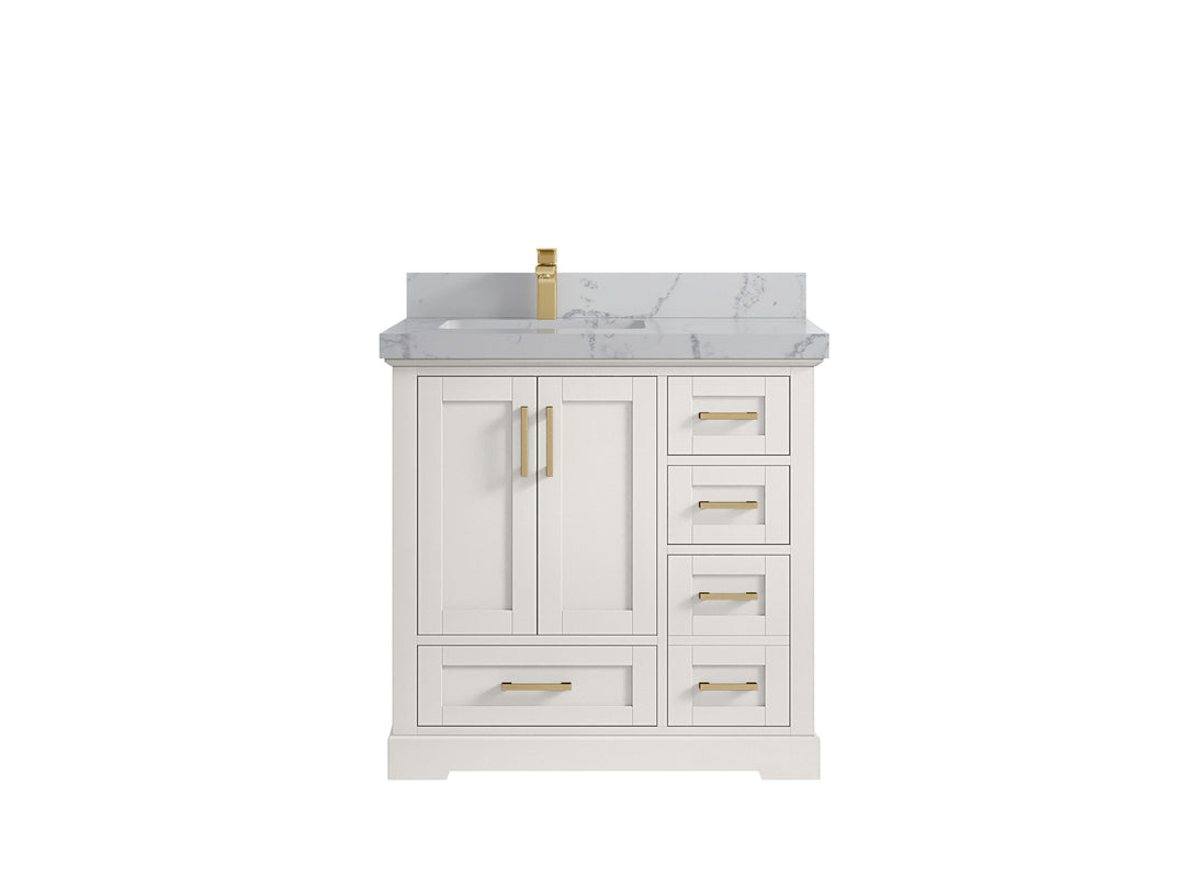 Boston 36 in. W x 22 in. D Single Sink Bathroom Vanity in Alabaster with 2 in Venatino Quartz Countertop