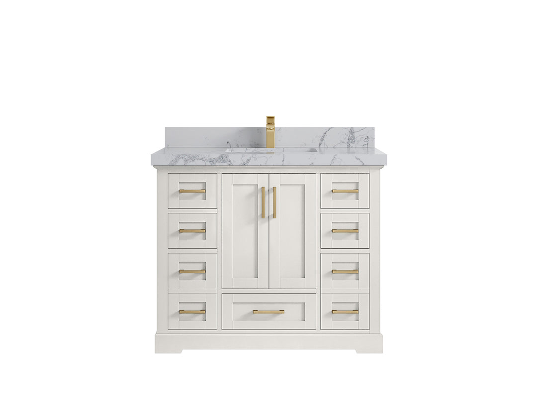 Boston 42 in. W x 22 in. D Single Sink Bathroom Vanity in Alabaster with 2 in Venatino Quartz Countertop