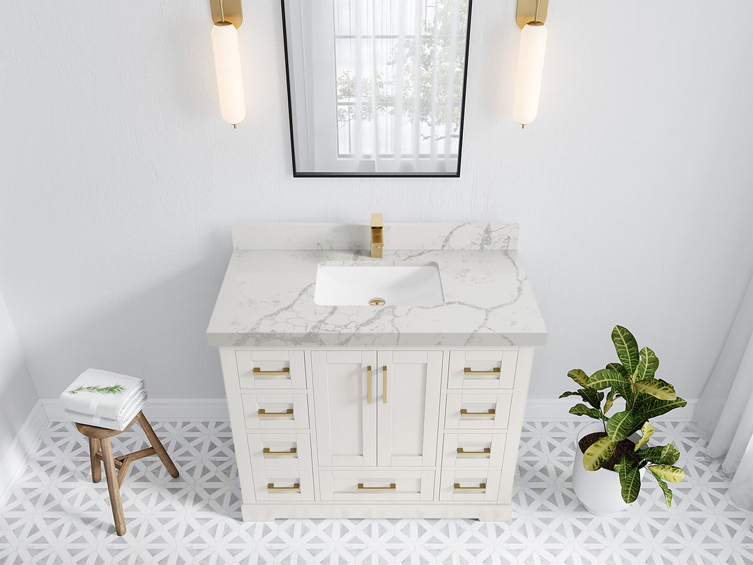Boston 42 in. W x 22 in. D Single Sink Bathroom Vanity in Alabaster with 2 in Venatino Quartz Countertop - Top View