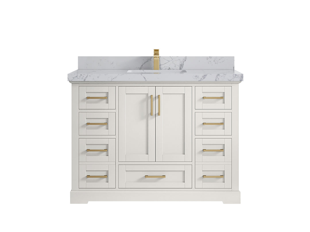 Boston 48 in. W x 22 in. D Single Sink Bathroom Vanity in Alabaster with 2 in Venatino Quartz Countertop