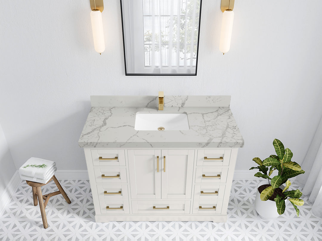 Boston 48 in. W x 22 in. D Single Sink Bathroom Vanity in Alabaster with 2 in Venatino Quartz Countertop - Top View