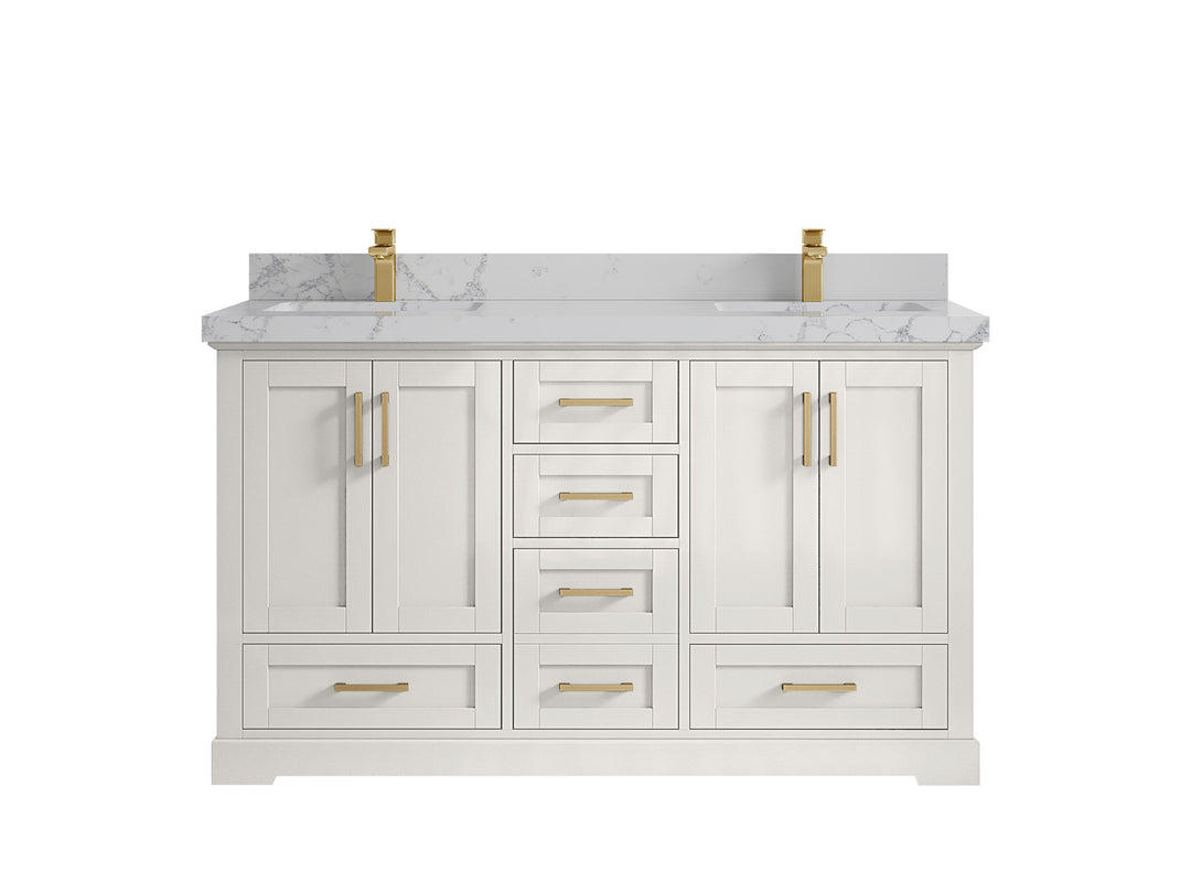 Boston 60 in. W x 22 in. D Double Sink Bathroom Vanity in Alabaster with 2 in Venatino Quartz Countertop
