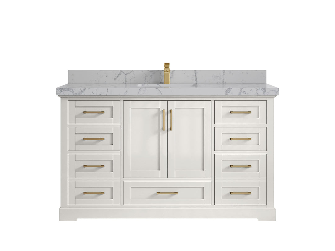 Boston 60 in. W x 22 in. D Single Sink Bathroom Vanity in Alabaster with 2 in Venatino Quartz Countertop