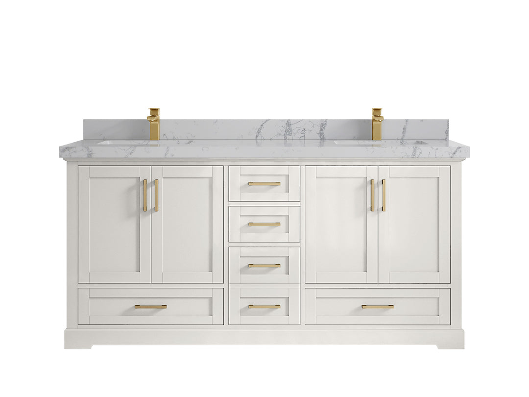 Boston 72 in. W x 22 in. D Double Sink Bathroom Vanity in Alabaster with 2 in Venatino Quartz Countertop