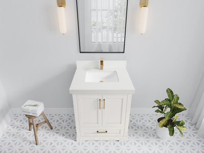 Boston 30 in. W x 22 in. D Single Sink Bathroom Vanity in Alabaster with 2 in White Quartz Countertop - Top View