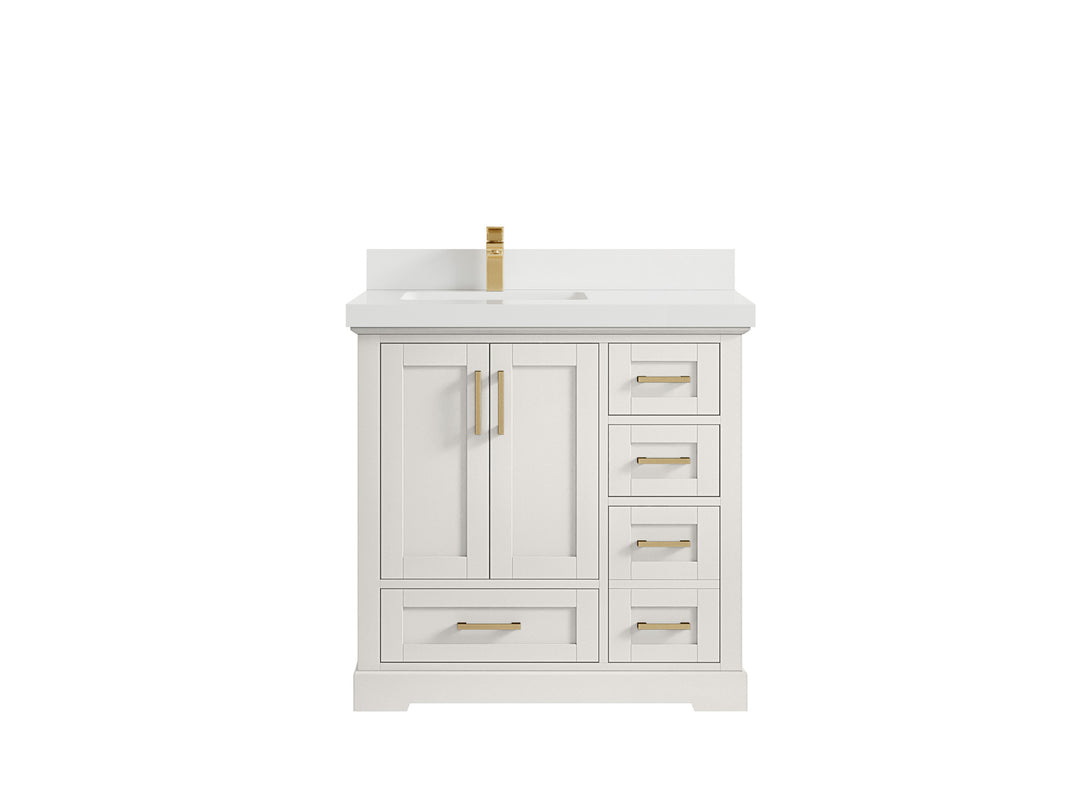 Boston 36 in. W x 22 in. D Single Sink Bathroom Vanity in Alabaster with 2 in White Quartz Countertop