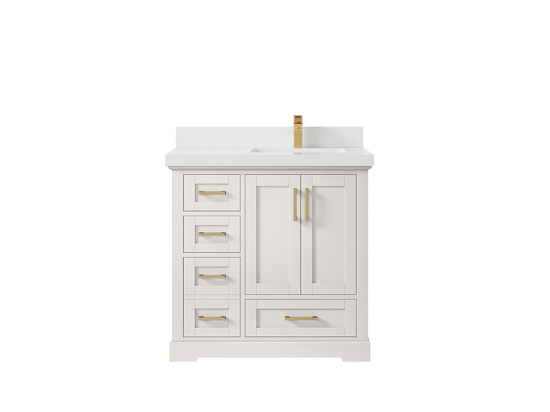 Boston 36 in. W x 22 in. D Single Sink Bathroom Vanity in Alabaster with 2 in White Quartz Countertop