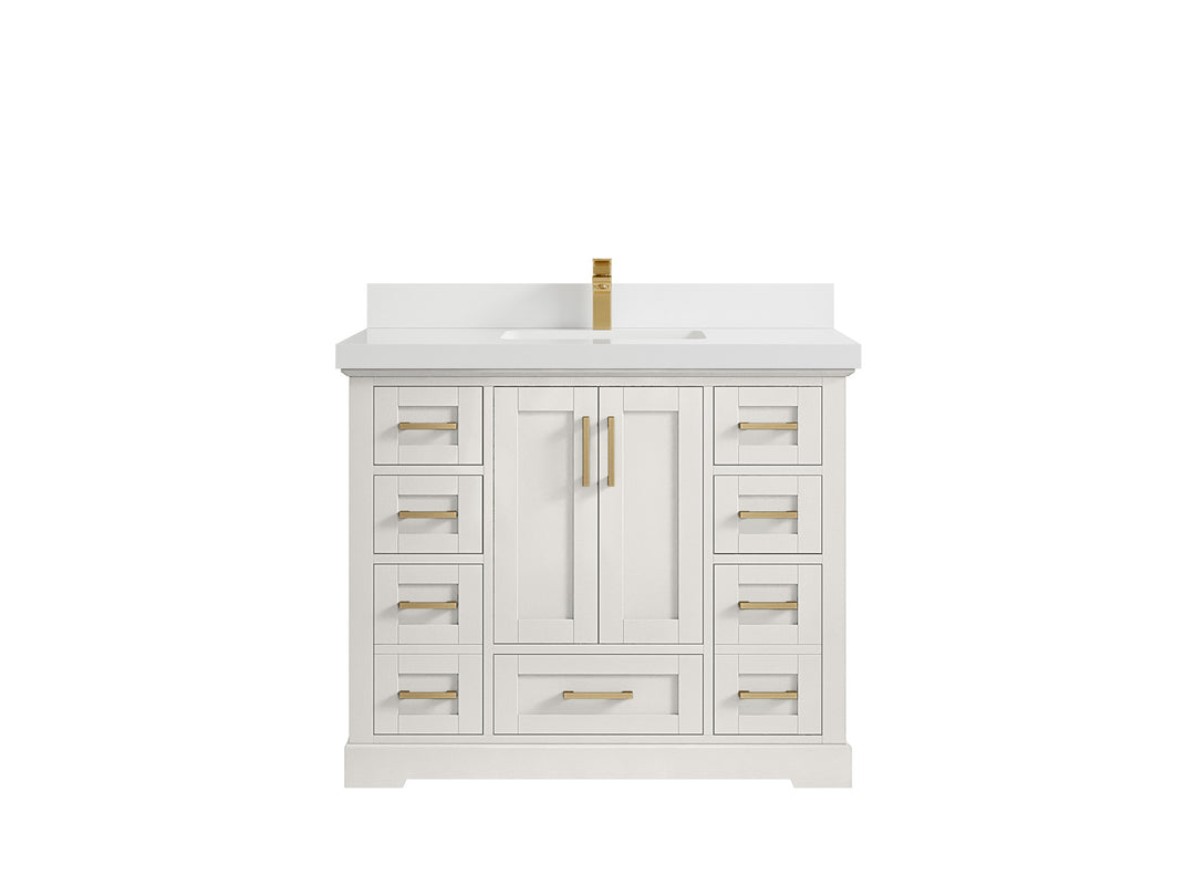 Boston 42 in. W x 22 in. D Single Sink Bathroom Vanity in Alabaster with 2 in White Quartz Countertop