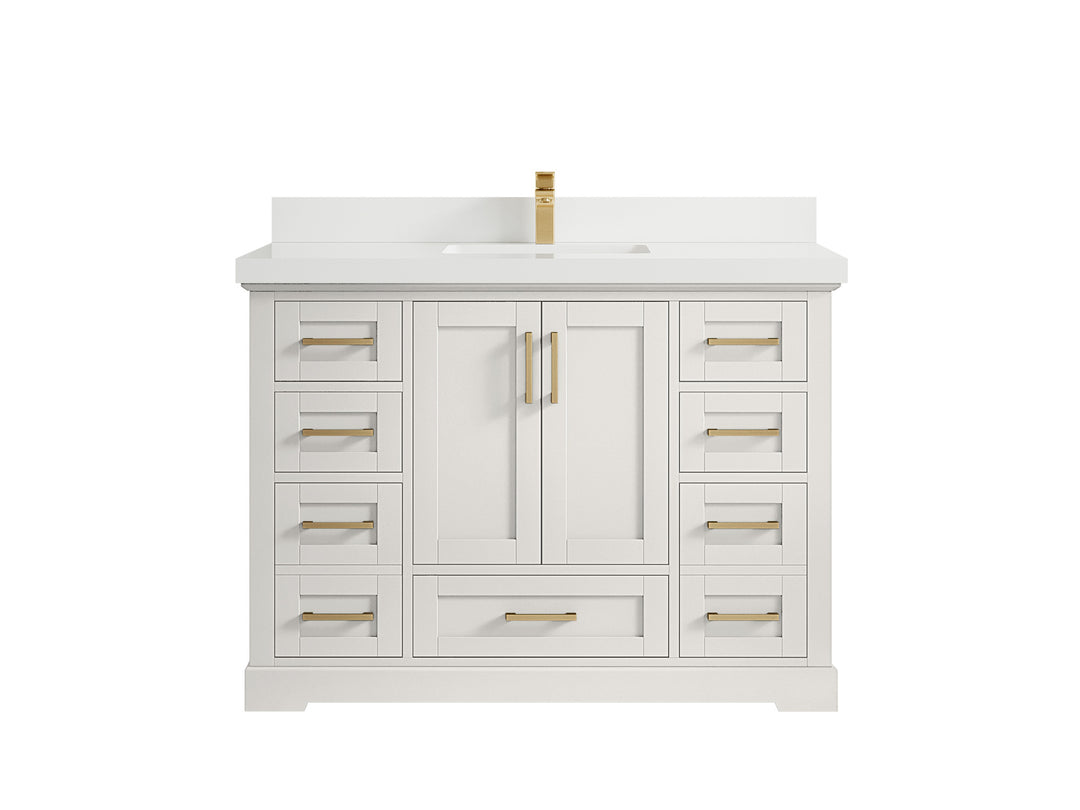 Boston 48 in. W x 22 in. D Single Sink Bathroom Vanity in Alabaster with 2 in White Quartz Countertop
