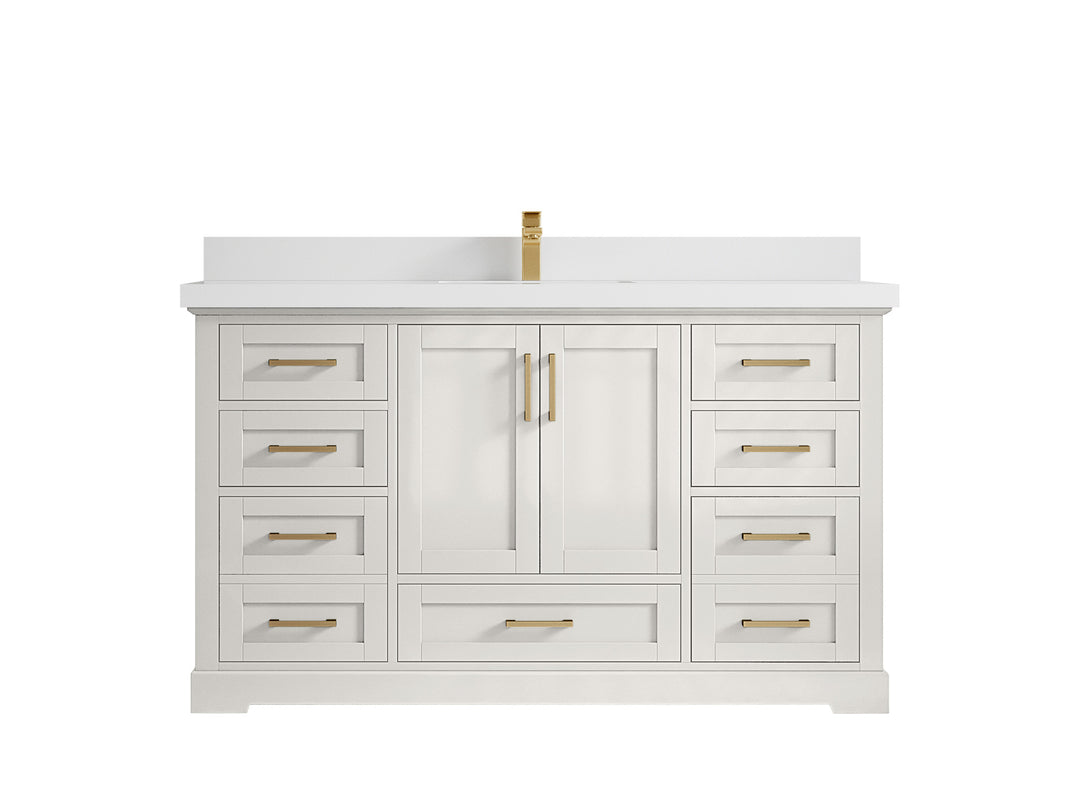 Boston 60 in. W x 22 in. D Single Sink Bathroom Vanity in Alabaster with 2 in White Quartz Countertop