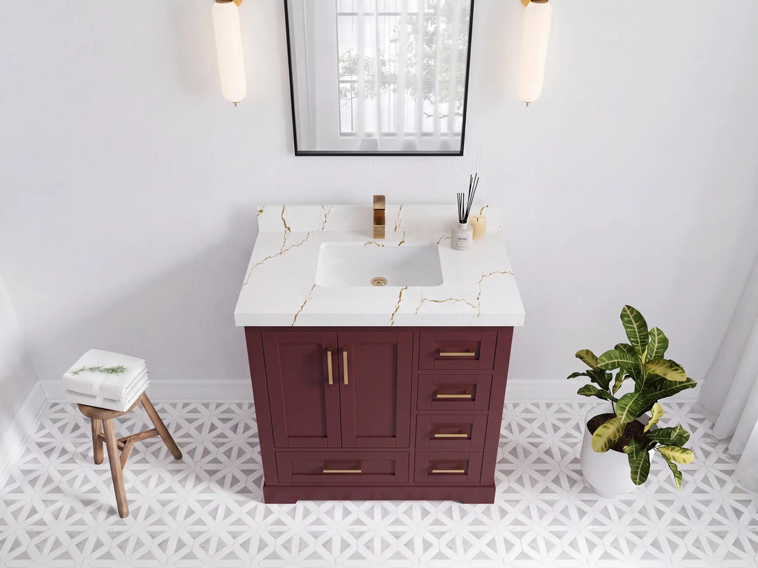 Boston 36 in. W x 22 in. D Center Sink Bathroom Vanity | 
              
                Burgundy
                
                  
             - BST_BGD_WHQZ_36CL - photo №5