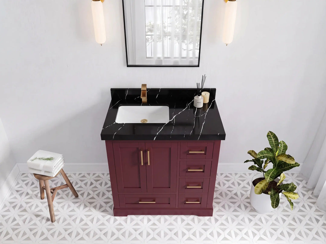Boston 36 in. W x 22 in. D Left Offset Sink Bathroom Vanity | 
              
                Burgundy
                
                  
             - BST_BGD_WHQZ_36L - photo №9