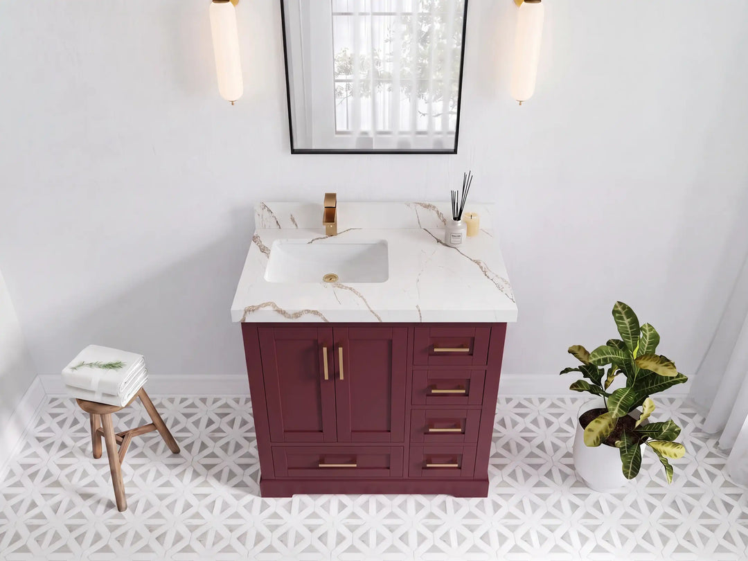 Boston 36 in. W x 22 in. D Left Offset Sink Bathroom Vanity | 
              
                Burgundy
                
                  
             - BST_BGD_WHQZ_36L - photo №10