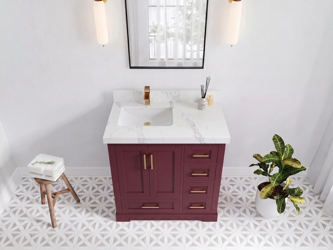 Boston 36 in. W x 22 in. D Left Offset Sink Bathroom Vanity | 
              
                Burgundy
                
                  
             - BST_BGD_WHQZ_36L - photo №12