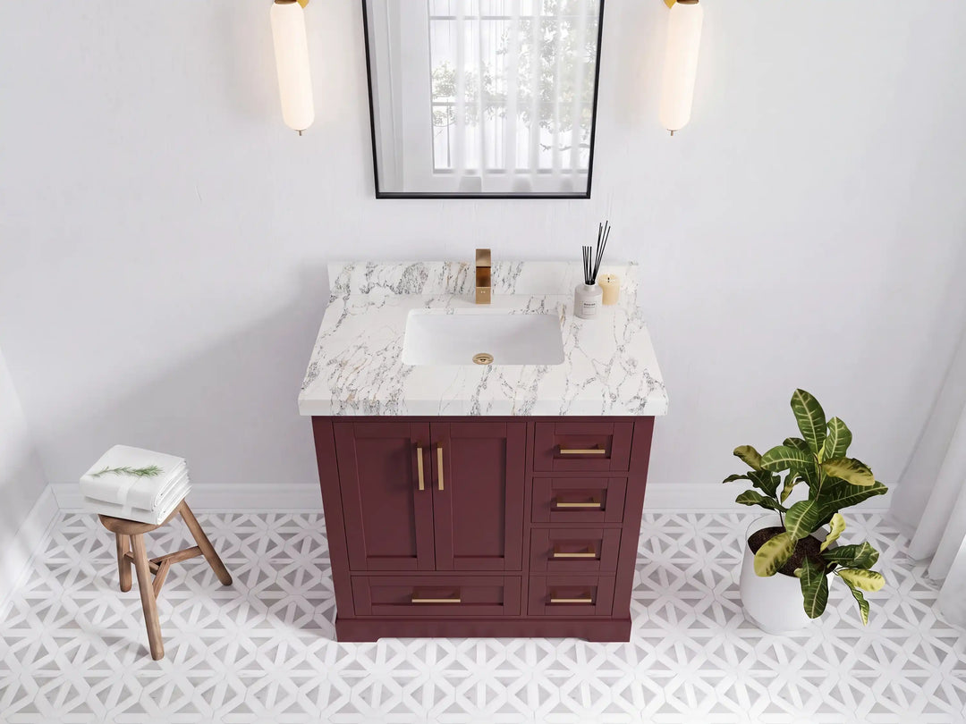 Boston 36 in. W x 22 in. D Center Sink Bathroom Vanity | 
              
                Burgundy
                
                  
             - BST_BGD_WHQZ_36CL - photo №12