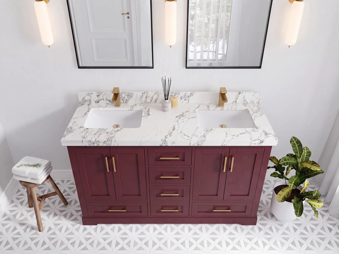 Boston 60 in. W x 22 in. D Double Sink Bathroom Vanity | 
              
                Burgundy
                
                  
             - BST_BGD_WHQZ_60D - photo №12