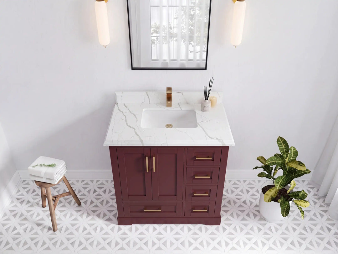 Boston 36 in. W x 22 in. D Center Sink Bathroom Vanity | 
              
                Burgundy
                
                  
             - BST_BGD_WHQZ_36CL - photo №24
