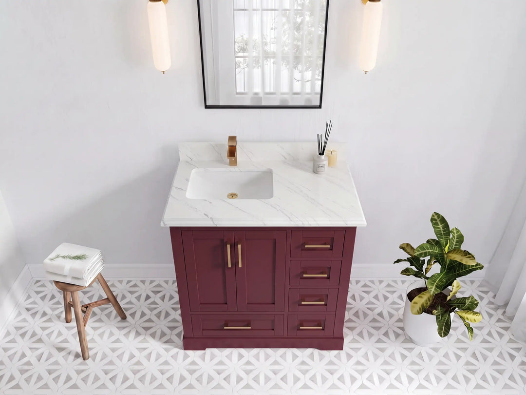 Boston 36 in. W x 22 in. D Left Offset Sink Bathroom Vanity | 
              
                Burgundy
                
                  
             - BST_BGD_WHQZ_36L - photo №27