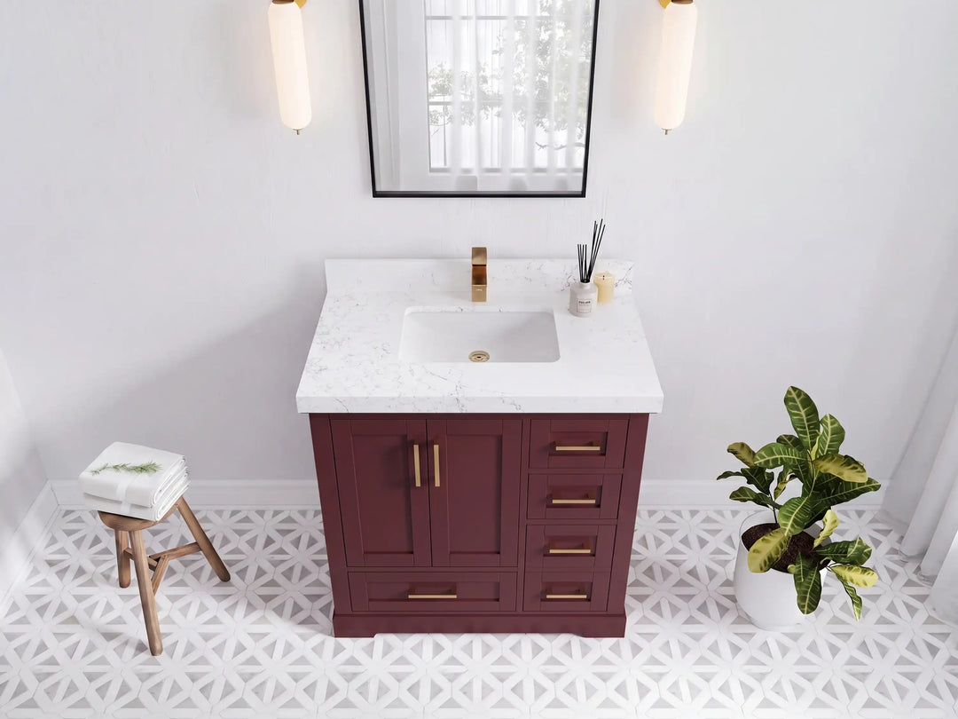 Boston 36 in. W x 22 in. D Center Sink Bathroom Vanity | 
              
                Burgundy
                
                  
             - BST_BGD_WHQZ_36CL - photo №14