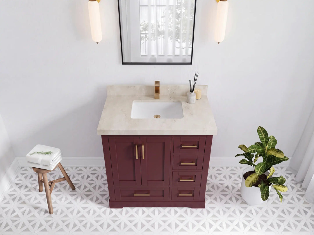 Boston 36 in. W x 22 in. D Center Sink Bathroom Vanity | 
              
                Burgundy
                
                  
             - BST_BGD_WHQZ_36CL - photo №17