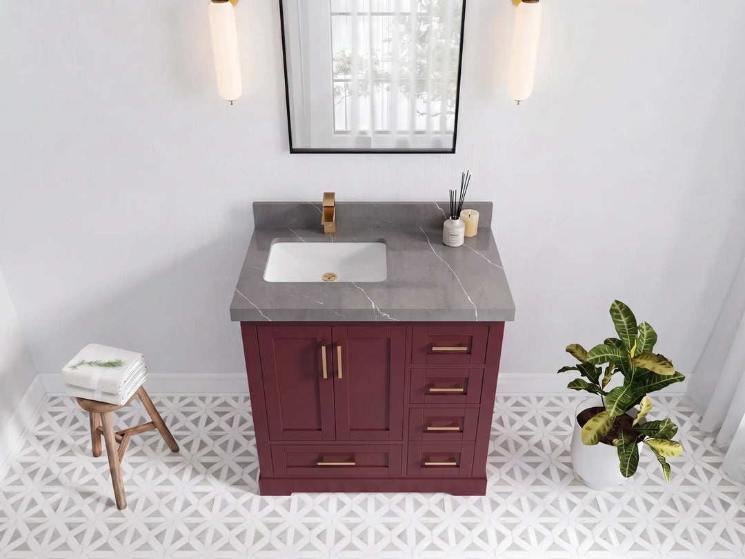 Boston 36 in. W x 22 in. D Left Offset Sink Bathroom Vanity | 
              
                Burgundy
                
                  
             - BST_BGD_WHQZ_36L - photo №20