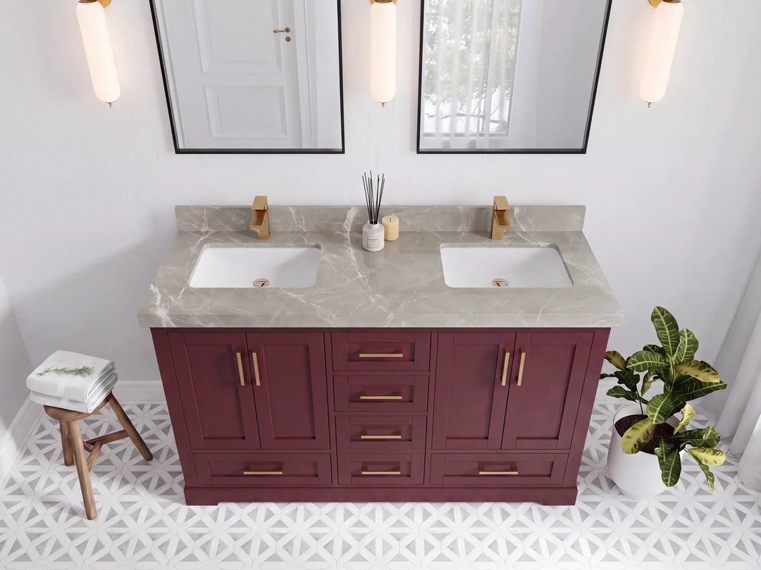 Boston 60 in. W x 22 in. D Double Sink Bathroom Vanity | 
              
                Burgundy
                
                  
             - BST_BGD_WHQZ_60D - photo №33
