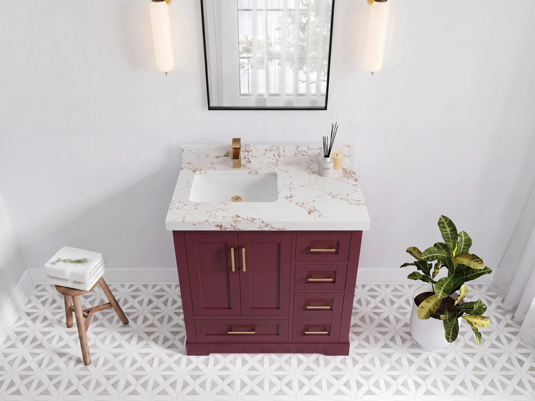 Boston 36 in. W x 22 in. D Left Offset Sink Bathroom Vanity | 
              
                Burgundy
                
                  
             - BST_BGD_WHQZ_36L - photo №22