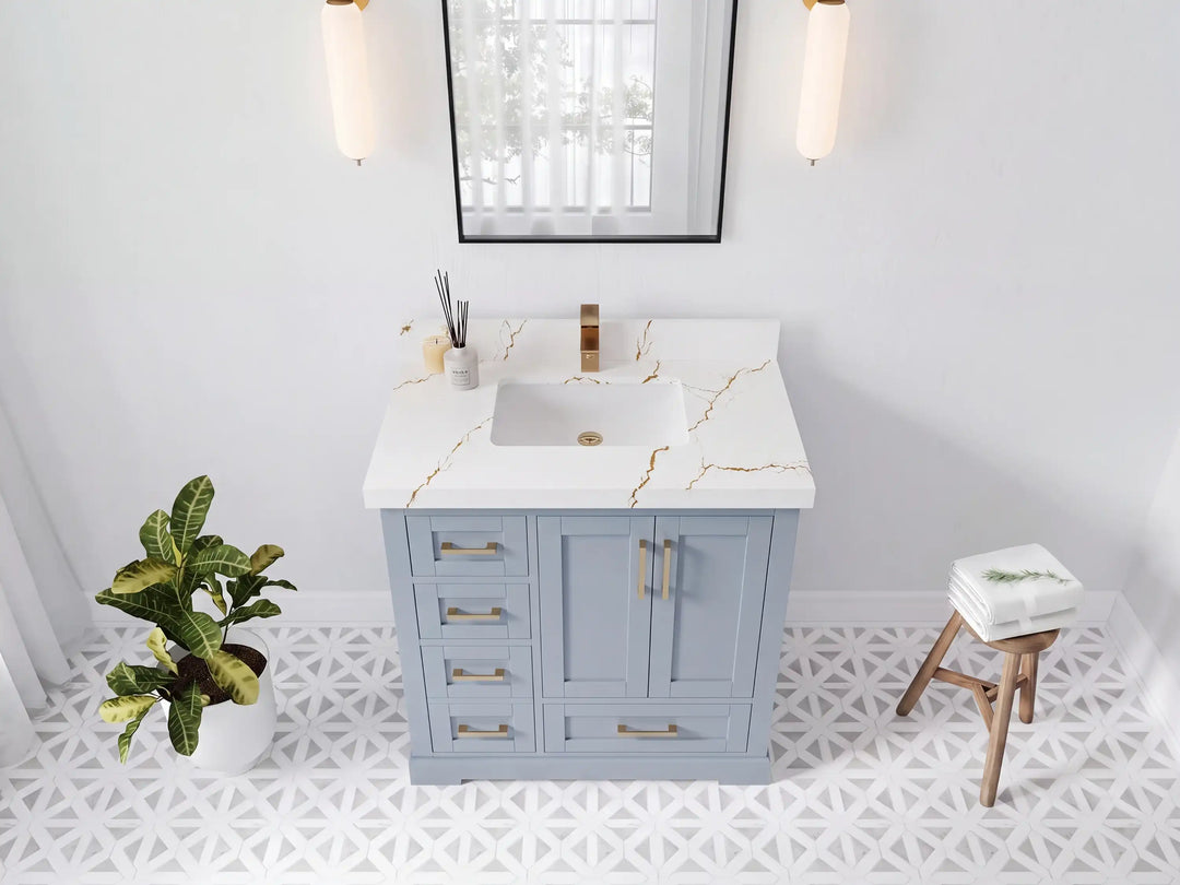 Boston 36 in. W x 22 in. D Center Sink Bathroom Vanity | 
              
                Blue Heather
                
                  
             - BST_BLU_WHQZ_36CR - photo №7