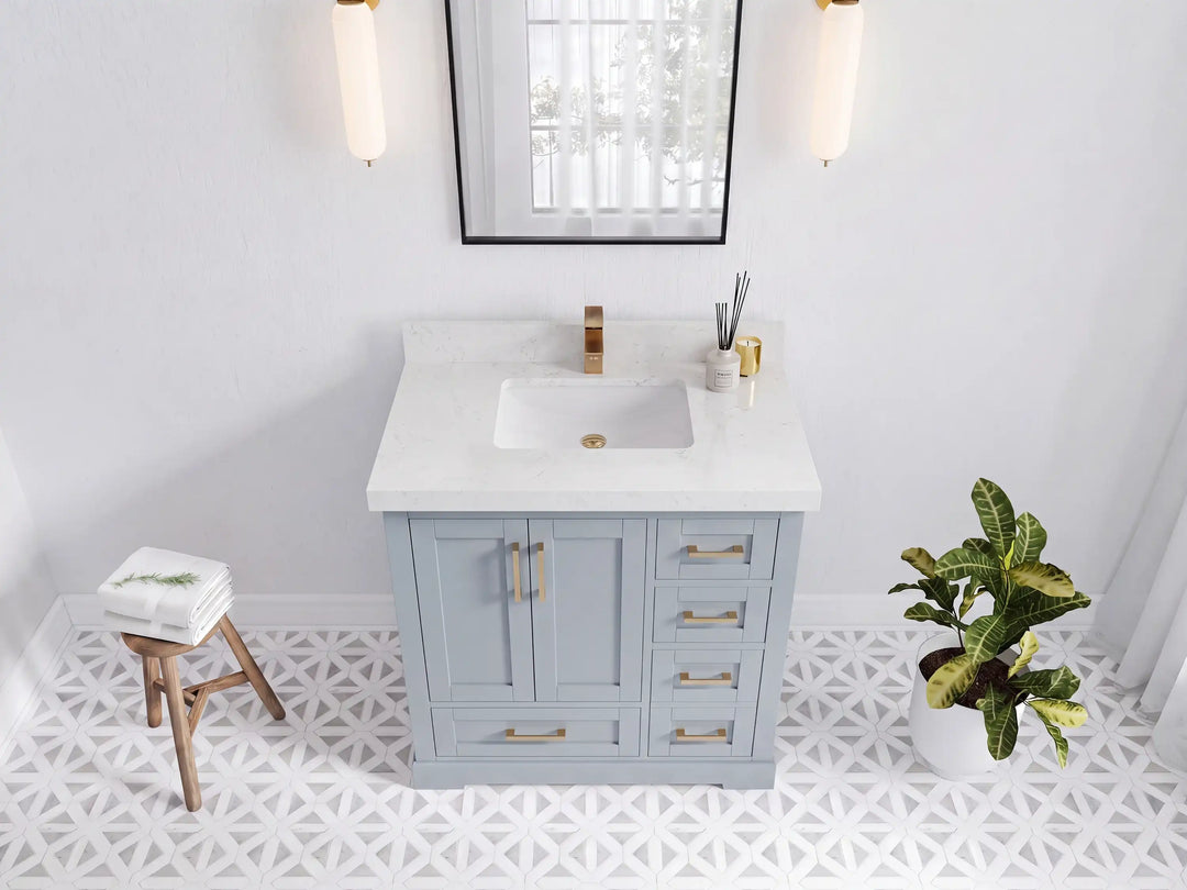 Boston 36 in. W x 22 in. D Center Sink Bathroom Vanity | 
              
                Blue Heather
                
                  
             - BST_BLU_WHQZ_36CL - photo №9